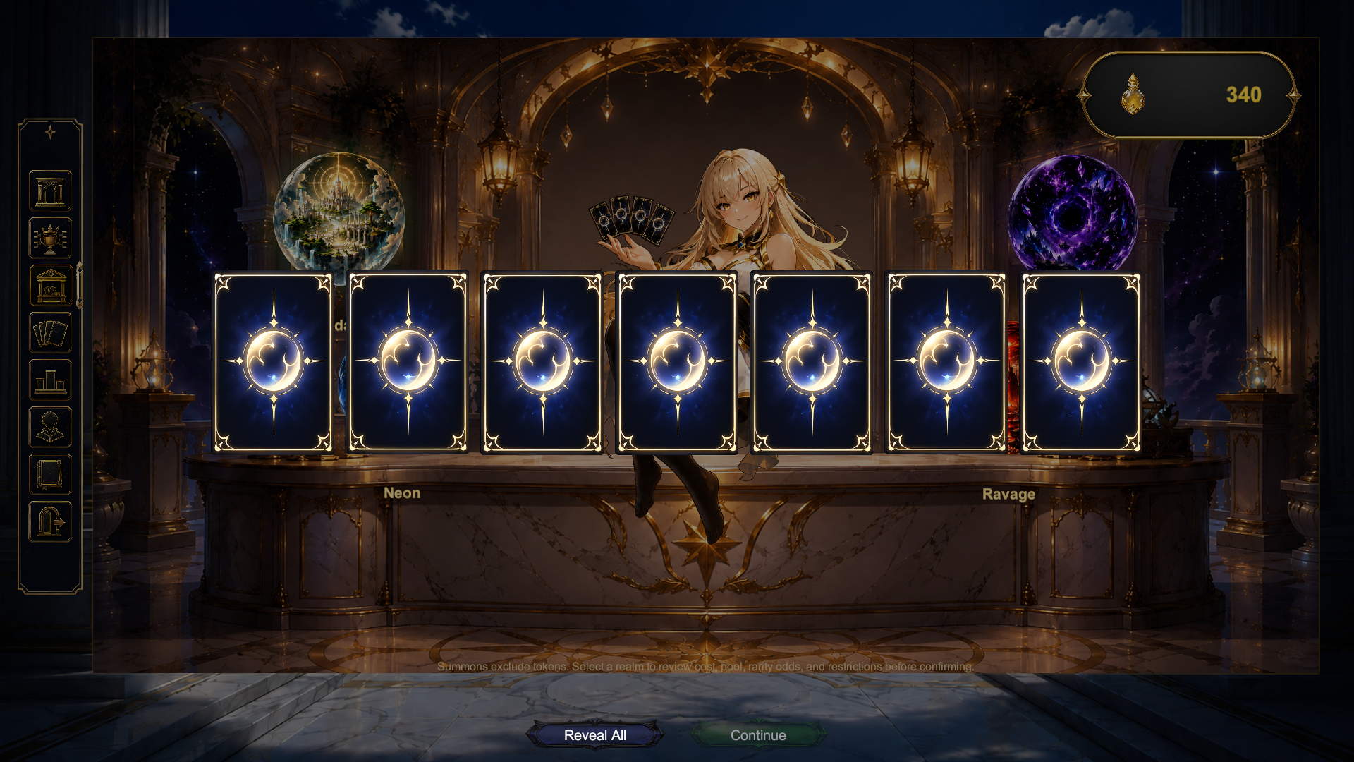 Pack draw screen showing a row of unrevealed cards